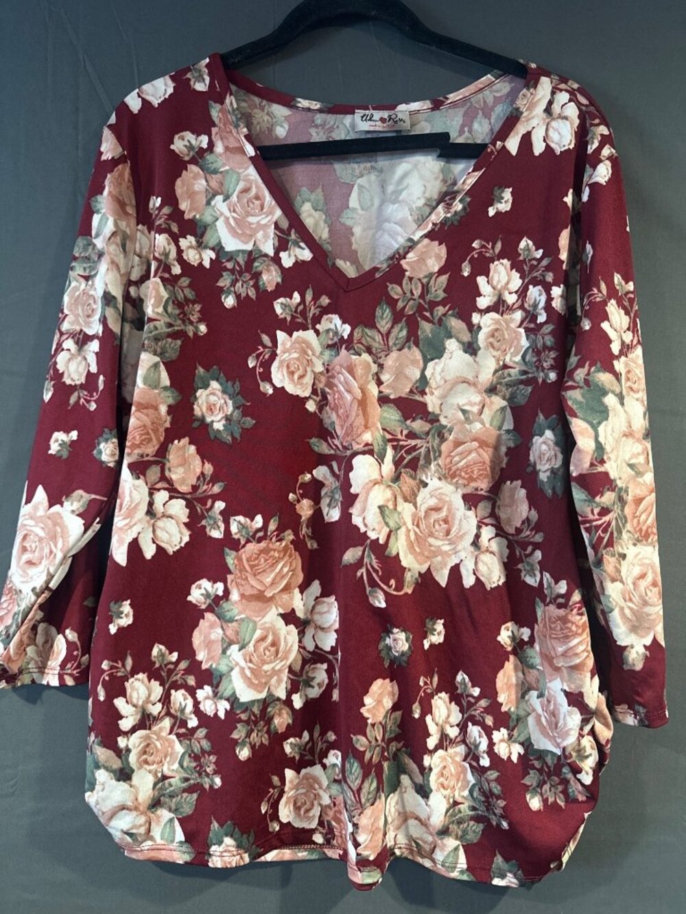 Urban Rose Womens XL Burgundy Floral V Neck Tunic Cottagecore Romantic